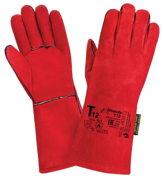 Краги спилковые 2HANDS Т12 (красный) Краги спилковые 2HANDS Т12 (красный)