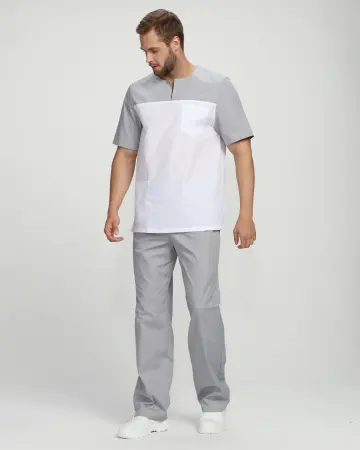 Костюм СТОМАТОЛОГ (серый/белый) мужские медицинские