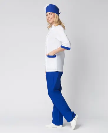 Костюм повара ГАСТРОНОМ женский (белый/васильковый)