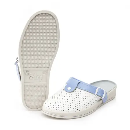 Сабо женские нат.кожа Комфорт ПВХ (белый/голубой)