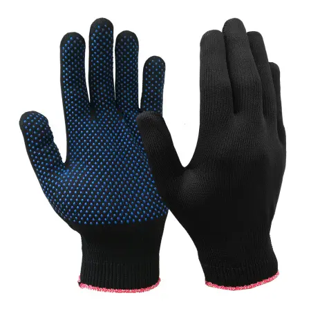 Перчатки нейлоновые тонкие c ПВХ миниточка 3-нити 13 класс (черный)