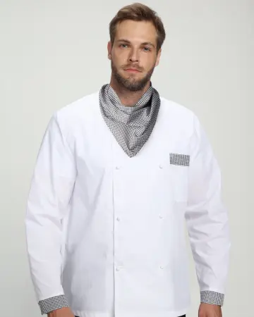 Костюм повара ШЕФ-2 (белый/черный/принт-клетка)