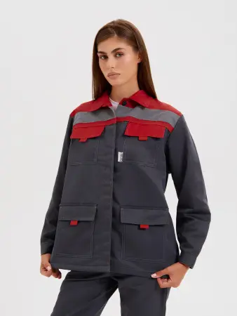 Костюм НОВА женский с БР (т.серый/красный)