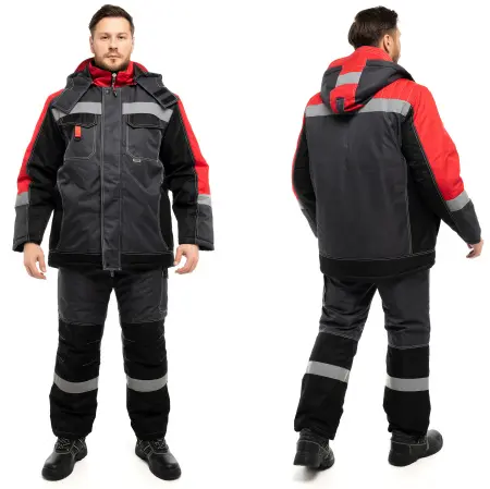 Костюм ЮКОН-МЕМБРАНА с ПК зимний (т.серый/черный/красный)
