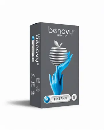 Перчатки BENOVY одноразовые нитриловые 50 пар (голубой)