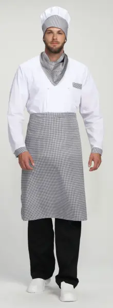 Костюм повара ШЕФ-2 (белый/черный/принт-клетка)
