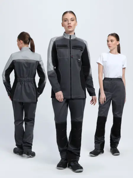 Костюм ВЕКТРОН-1 женский с БР (т.серый/св.серый/черный)