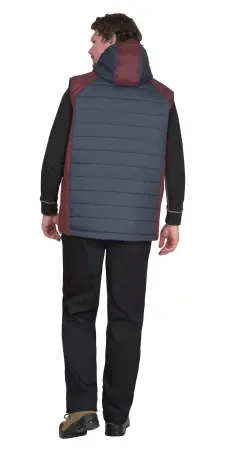 Жилет СИРИУС-УРБАН зимний с капюшоном (сине-серый/бордовый)