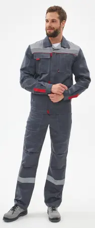 Костюм ФАВОРИТ-2 IMP усиленный с ПК (т.серый/серый/красный)