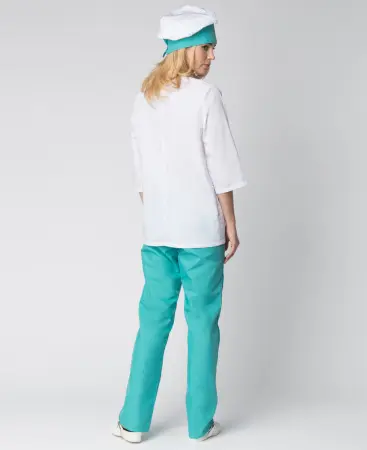 Костюм повара ШЕФ женский (белый/бирюзовый)