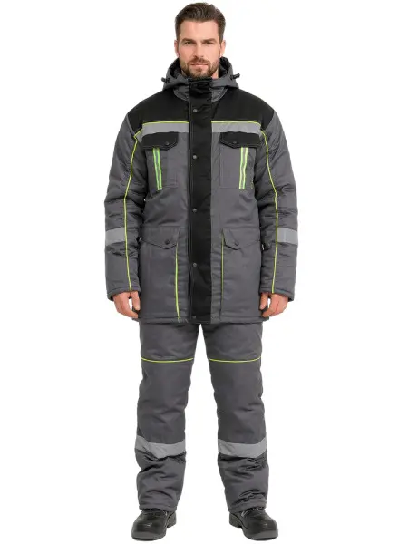Костюм RONTA KS580 зимний с ПК (т.серый/черный/лайм)