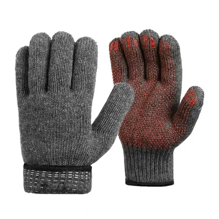 Перчатки шерстяные двойные с внутренним начесом и антискользящим покрытием (серый)