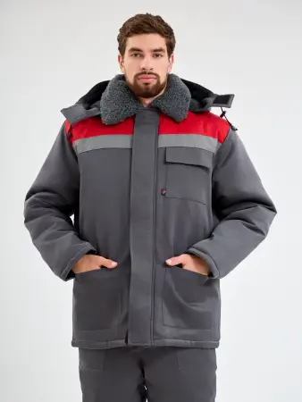 Костюм ТРУЖЕНИК-УЛЬТРА-2 СОП зимний с ПК (т.серый/красный)