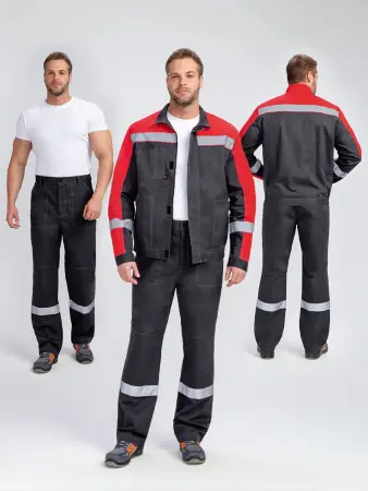 Костюм БРИГОТЕК-1 СОП с БР (т.серый/красный)