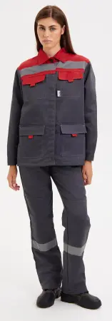 Костюм НОВА женский с БР (т.серый/красный)