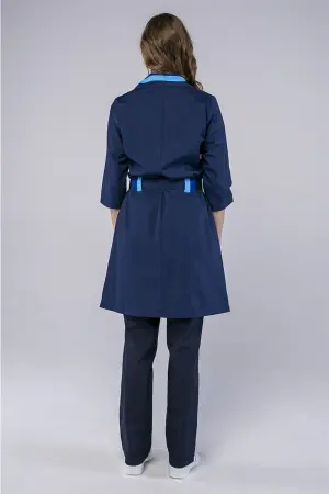 Халат ФЛОРА женский с поясом (т.синий/васильковый)