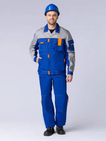 Костюм СОЮЗ-ПРОФЕССИОНАЛ-1 с БР (васильковый/св.серый/оранжевый)