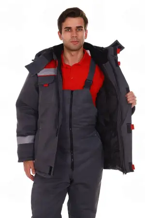 Костюм зимний с ПК (т.серый/красный)