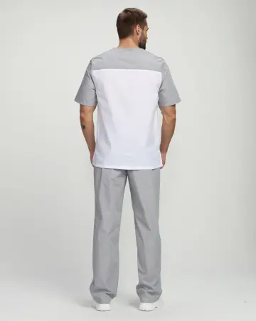 Костюм СТОМАТОЛОГ (серый/белый) мужские медицинские