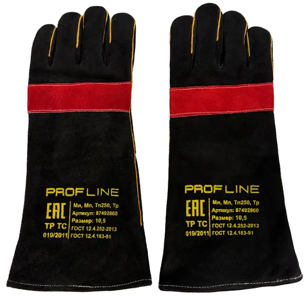 Краги PROFLINE LEADER спилковые усиленные (черный/красный)