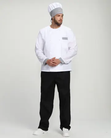 Костюм повара ШЕФ-2 (белый/черный/принт-клетка)