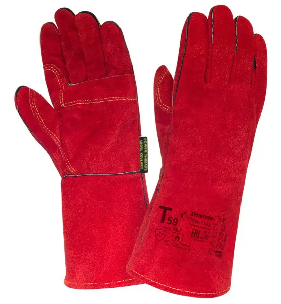 Краги 2HANDS T59 спилковые с усилением на ладони и пальцах (красный) Краги 2HANDS T59 спилковые с усилением на ладони и пальцах (красный)