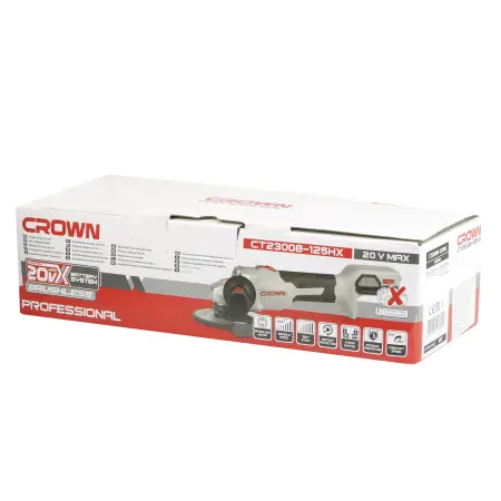 Аккумуляторная углошлифовальная машина CROWN CT23008-125HX 20В B3+ без акб и зу 3000-8500об/мин