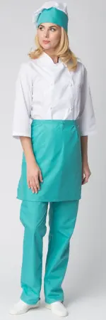 Костюм повара ШЕФ женский (белый/бирюзовый)
