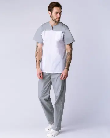 Костюм СТОМАТОЛОГ (серый/белый) мужские медицинские