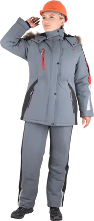 Куртка ХАЙ-ТЕК женская зимняя (серый/красный/черный)