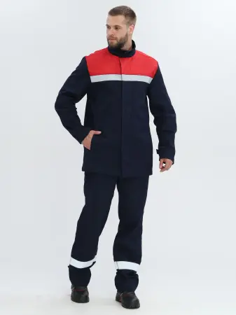 Костюм сварщика ВЕЛДСВАР-СОП 1 кл.защиты с БР (т.синий/красный)