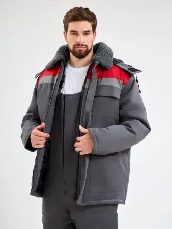 Костюм ТРУЖЕНИК-УЛЬТРА-2 СОП зимний с ПК (т.серый/красный)