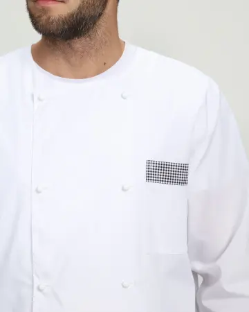 Костюм повара ШЕФ-2 (белый/черный/принт-клетка)