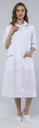 Халат РИММА женский (белый/брусничный) женские медицинские