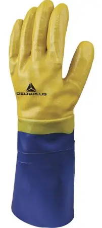 Перчатки трикотажные EOS OBM VV911 удлиненные с нитриловым покрытием (желтый/синий)
