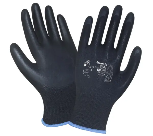 Перчатки 2Hands Air 2701BLK трикотажные (нейлон) с вспененным нитриловым покрытием (черный)