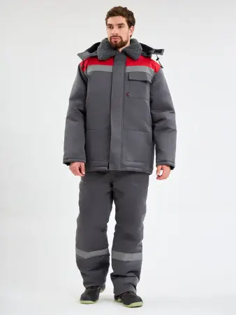 Костюм ТРУЖЕНИК-УЛЬТРА-1 СОП зимний с БР (т.серый/красный)