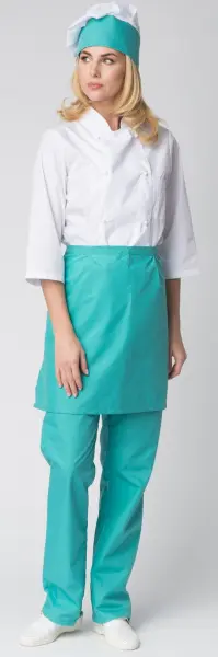 Костюм повара ШЕФ женский (белый/бирюзовый)