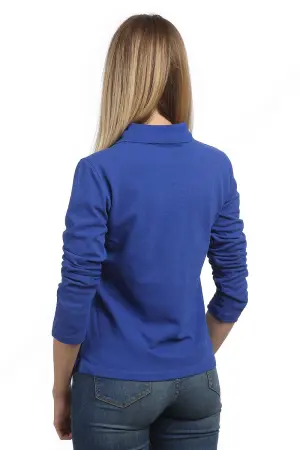 Рубашка Поло унисекс с длинным рукавом (васильковый)