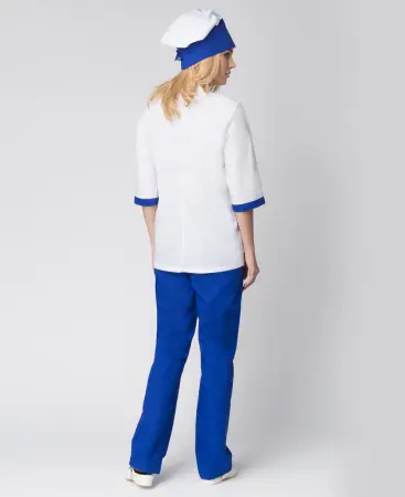 Костюм повара ГАСТРОНОМ женский (белый/васильковый)