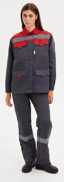 Костюм НОВА женский с БР (т.серый/красный)