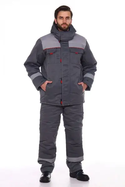 Костюм зимний с ПК (серый/св.серый/красный)