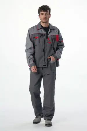 Костюм ДРАГА-2 с ПК (т.серый/св.серый/красный)