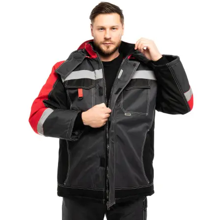 Костюм ЮКОН-МЕМБРАНА с ПК зимний (т.серый/черный/красный)