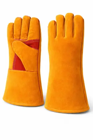 Краги спилковые с усилением и подкладкой (желтый/красный)