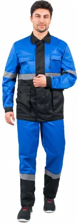 Костюм Профи, п/к, черный/васильковый