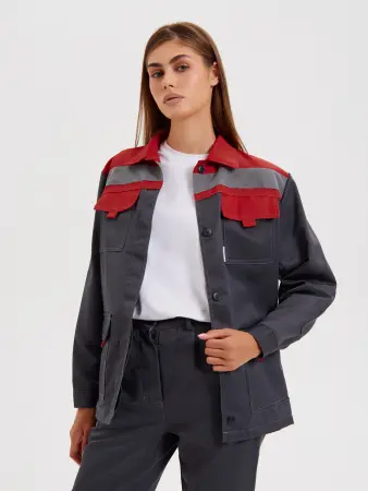 Костюм НОВА женский с БР (т.серый/красный)