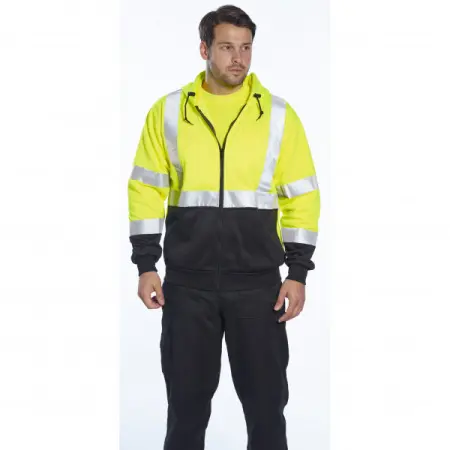 Толстовка PORTWEST B315 с капюшоном (сигнальный желтый/черный)