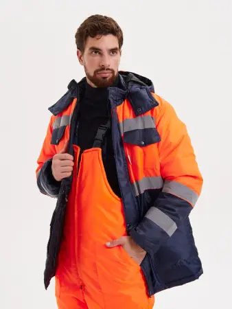 Костюм сигнальный зимний с ПК (оранжевый/т.синий)