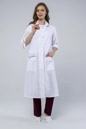 Халат РИММА женский (белый/брусничный) женские медицинские